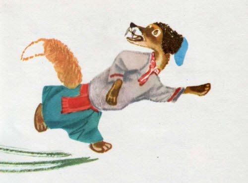 Лис убегает от пса