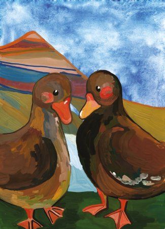 утки окружили лягушку