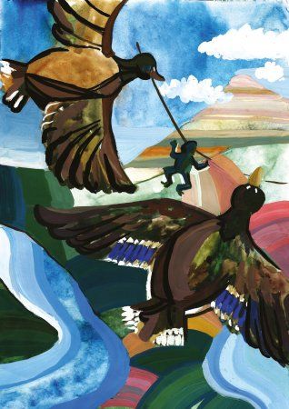 две утки взяли его в клювы