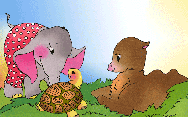 слоненок увидел маленького верблюда