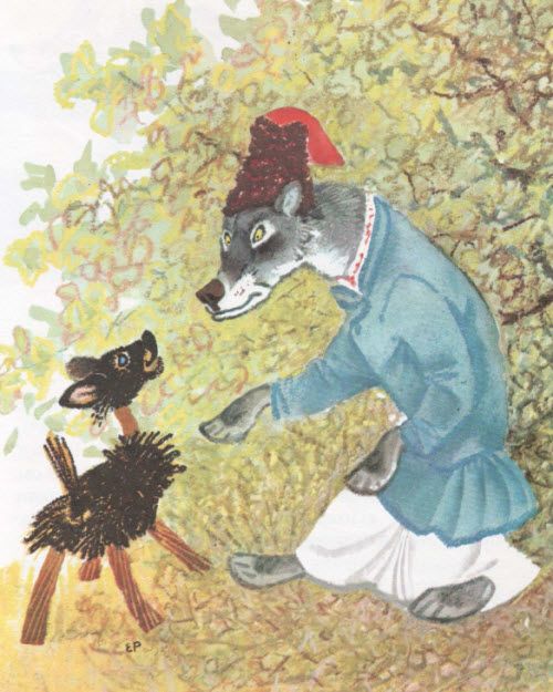 из дремучего бора серый волк выбегает к бычку